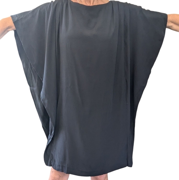 Suzi Chin for Maggy Boutique Black SILK Dolman Sleeve Layered Sheer Mini Dress 4 - Picture 7 of 14